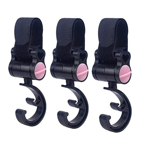 Stroller Hook - Multi Purpose Hooks 360 Swivel Stroller Clips Perfect Stroller Accessories for Mommy Hanger for Baby Diaper Bags Groceries Clothing Handbags When Walking or Shopping -3PC Pink-