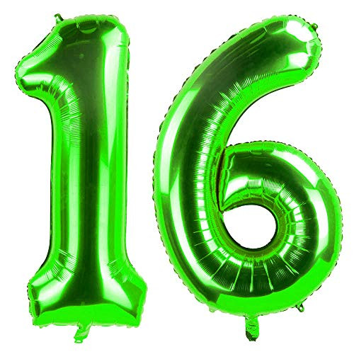 ZOOYOO Green 16 Foil Mylar Number Balloons for 16th Birthday Party Decoration Supplies16th Anniversary40 Inch.