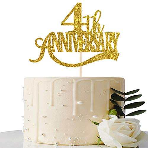 Maicaiffe Gold Glitter 4th Anniversary Cake Topper - for 4th Wedding Anniversary / 4th Anniversary Party / 4th Birthday Party Decorations -4th-
