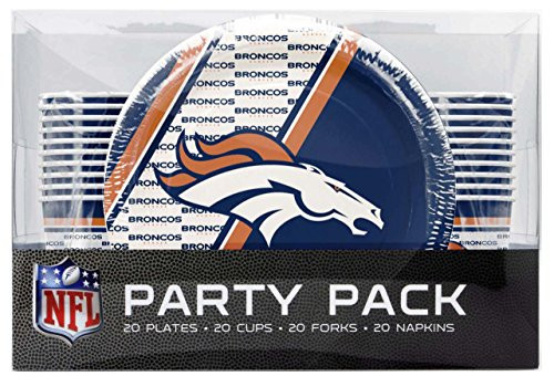 Duck House NFL Denver Broncos Disposable Party Pack (Plates, Cups, Forks, Napkins)