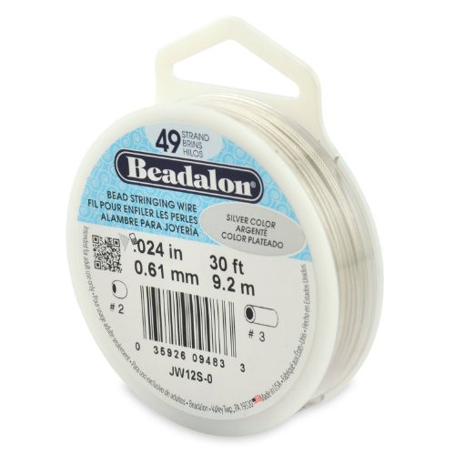 Beadalon 49-Strand Bead Stringing Wire, 0.024-Inch, Silver Color, 30-Feet