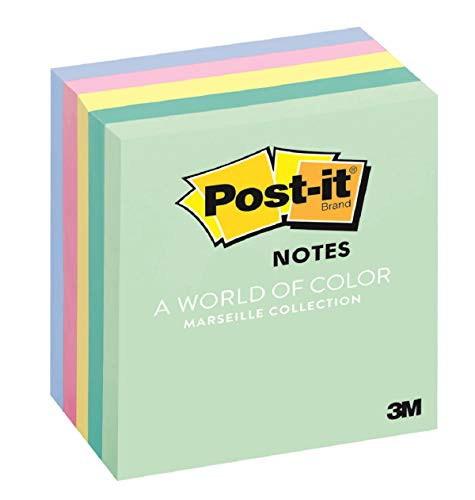 Post-it Notes 3x3 in 5 Pads Americas 1 Favorite Sticky Notes Marseille Collection Pastel Colors -Pink Mint Yellow- Recyclable -654-AST-
