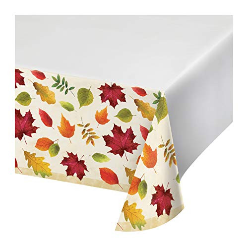 Creative Converting Leaves Plastic Tablecloth 54 inch x 102 inch Multi-color