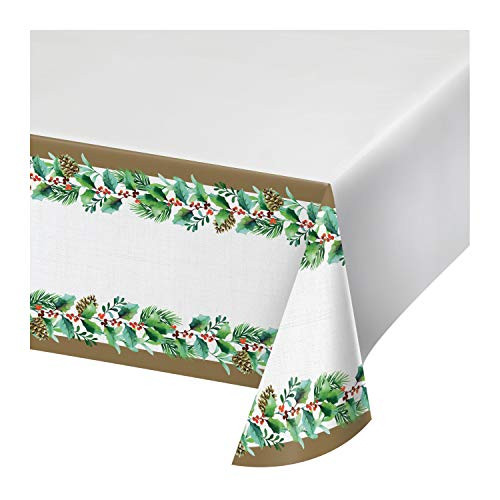Creative Converting Golden Holly Plastic Tablecloth 54 inch x 102 inch Multi-color