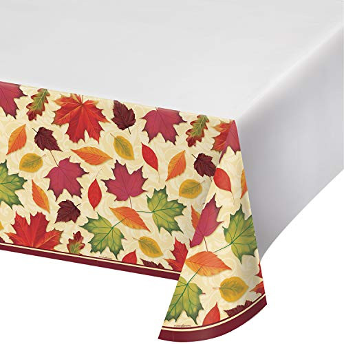 Creative Converting Fall Leaves Plastic Tablecloth 54 inch x 102 inch Multi-color