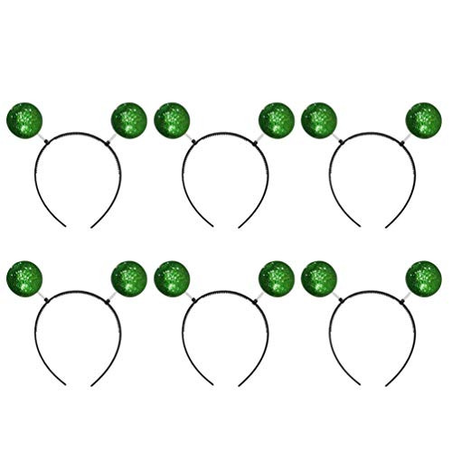 Amosfun Martian Alien Headband Glitter Ball Head Boppers for Party Supplies and Costume Accessory 6pcs -Green Foam Ball-