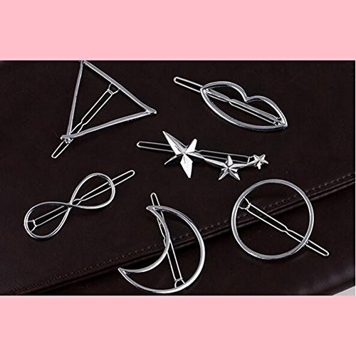 Kuulee 5Pcs Silver Minimalist Dainty Hollow Geometric Metal Hairpin Hair Clip ClampsCircle Triangle and Moon