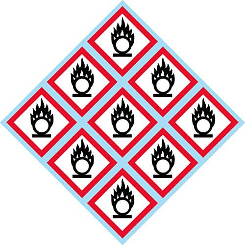 GHS Oxidation Flame Over Circle Pictogram 2 inch W x 2 inch H Decal Label kit OSHA Compliant Vinyl Sticker Sheet 9 of The Decals per Sheet