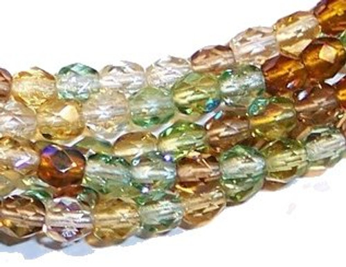 Czech Fire Polish Glass Beads 4mm Round inchEarthtones inch Green Brown Amber Mix -100 Beads- Czech Fire Polish Glass Beads 4mm Round inchEarthtones inch Green Brown Amber Mix -100 Beads-