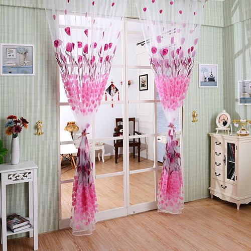 YHCWJZP Blackout Curtains and Drapes Romantic Tulip Print Voile Sheer Curtain Drape Divider Valance for Door Window