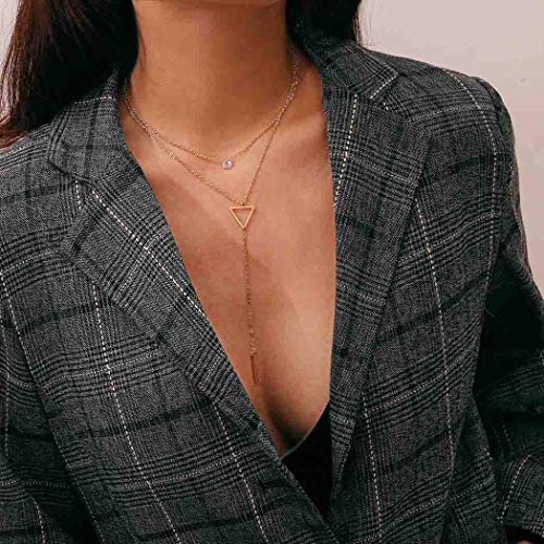 Edary Crystal Layered Necklace Gold Triangle Necklaces Stick Pendant Fashion Jewelry Chain for Women