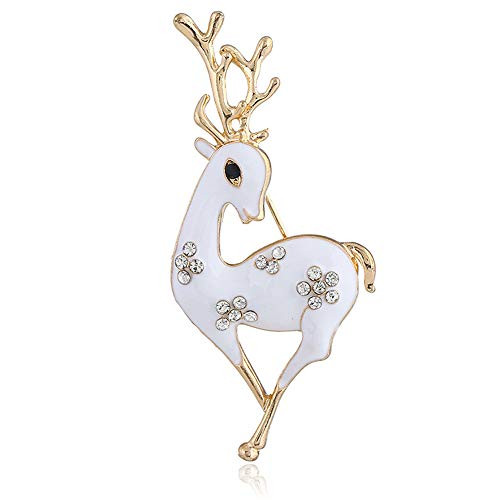 Cute Deer CZ Flower Brooches for Women Girls Fashion Rhinestone Crystal Brooch Pin Corsage for Crafts Bouquets Dainty Animal Enamel Lapel Pins Dress Accessories Winter Jewelry Christmas Gifts