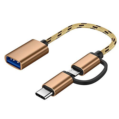 pedkit 2 in 1 USB OTG Cable Type-C/Micro USB to USB 3.0 Adapter Braided Designed Data Transfer Cable Compatible with Andriod Phone