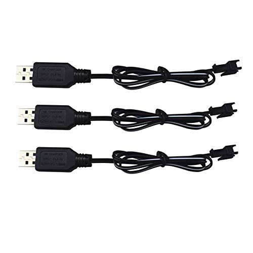 EastVita 3pcs 3.7v Sm Head USB Charging Cable for 9610e 9604e De35 De38 De45 De58 De40 De50 RC Toys Rechargeable Battery USB Charging Cable with Protection As Shown