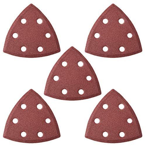 uxcell Detail Sander Sandpaper Triangular Sanding Paper Hook and Loop Sanding Pads Triangle Oscillating Multi Tool 120 Grits 6 Holes 5pcs