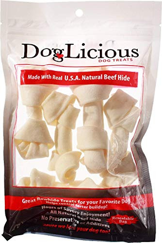 Doglicious 5 Pack of Rawhide Bones for Dogs 4 Inch Made from U.S.A. Natural Beef Hide