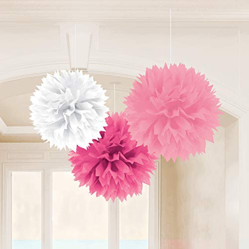 Amscan Fluffy Baby Shower Hanging Decorations- Girl 16 inch Multicolor