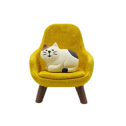 helegeSONG 112 Scale Dollhouse Miniature Armchair with Pet Cat Miniature Chair Dollhouse Sofa Doll House Accessories Yellow