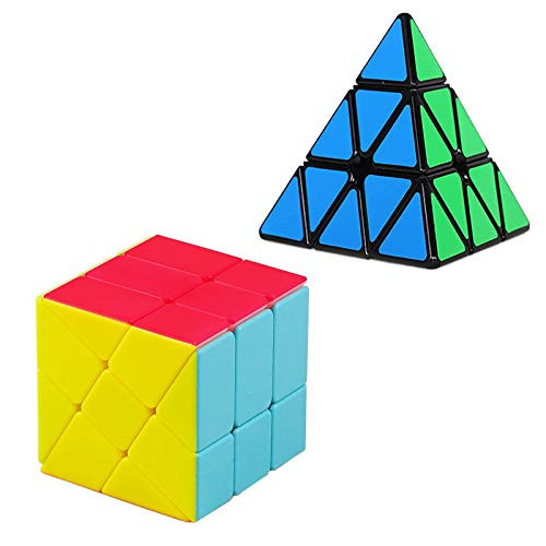 Ahyuan Magic Speed Cube Set 3x3 x3 Qiyi Qiming A Pyramid Speed Cube Triangle Cube Puzzle Super Smooth Magic Windmill Cube Puzzle for Children and Adults