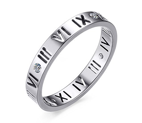 Vnox Stainless Steel CZ Roman Numeral Ring for Women GirlsSilver -Silver 5- Vnox Stainless Steel CZ Roman Numeral Ring for Women GirlsSilver -Silver 5-