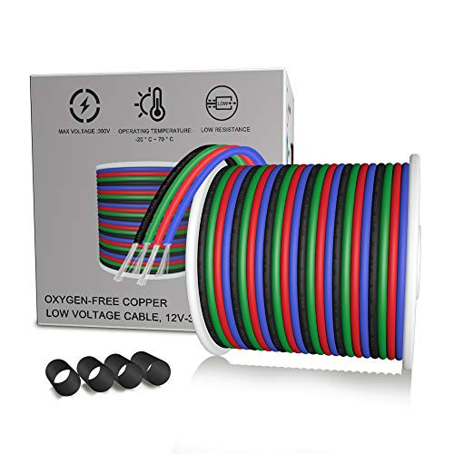 AOTOINK 50 ft 4 Color 22 AWG RGB Extension Cable Cord 4pin wire Line 15M for LED Strip RGB 5050 3528 2835