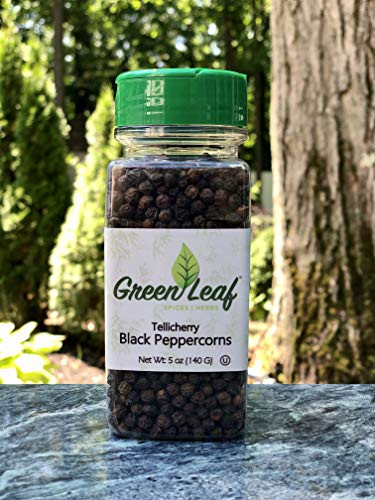 GreenLeaf Tellicherry Black Peppercorns / Extra Bold Whole Peppercorns / Pantry Size 5 oz Plastic Jar