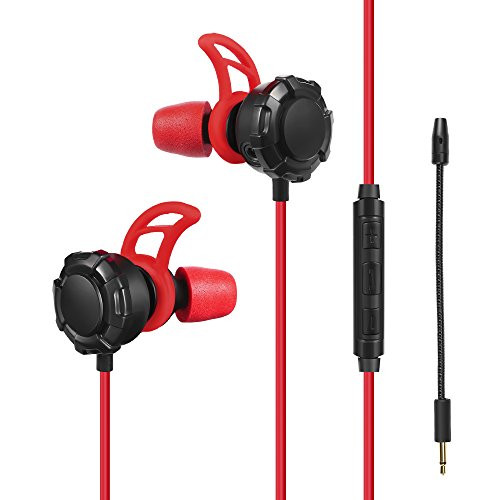 Wired Gaming Earphone with Detachable Mic, 3.5mm E-Sport Earbud Noise Cancelling Stereo Bass In Ear Headset, Compatible with PS4, Xbox One, Nintendo Switch, Cellphone, PC (Red Black)