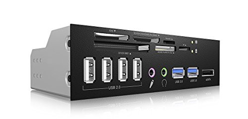 EZDIY 2-Port USB 3.0 USB 2.0 HUB Power ESATA HD Audio All in-1 5.25"inch Metal Optical Drive Bay Front Panel Card Reader