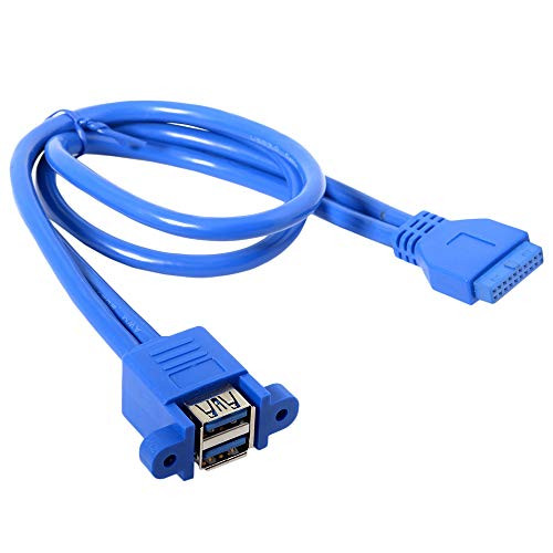 Vaorwne Stackable USB 3.0 Female Panel Type to Motherboard 20Pin Header Cable Dual Ports 50Cm