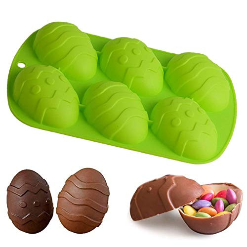 6 Holes Silicone Molds Easter Egg Molds Egg Silicone Chocolate Mold Large Easter Egg for Cocoa Bombs  and  Breakable Egg Chocolate Shells Large 3.5 in.-1 Easter Green-