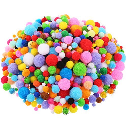 Shappy 1000 Pieces Pom Poms Glitter Pom poms Craft Making Assorted Sizes and Colors Creative Craft DIY Material