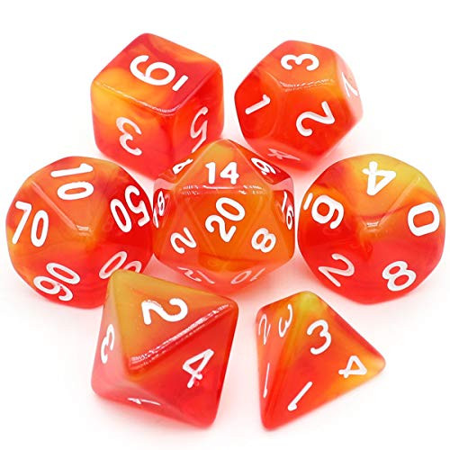 Haxtec 7PCS DND Dice Set Polyhedral D and D Dice of D20 D12 D10 D8 D6 D4 for Dungeons and Dragons TTRPG Games -Red Yellow-Phoenix--