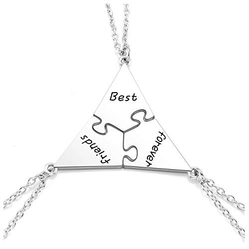 PESOENTH 3pc Best Friends Forever Necklaces Friendship Gifts for Teens Girls Jigsaw Triangle Puzzle Piece BBF Necklaces for Women Birthday PESOENTH 3pc Best Friends Forever Necklaces Friendship Gifts for Teens Girls Jigsaw Triangle Puzzle Piece BBF Necklaces for Women Birthday