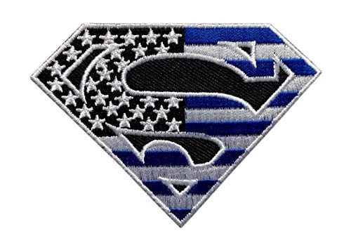 Superman USA Flag Thin Blue Line Police Patch -Hook Fastener - MSP-9-