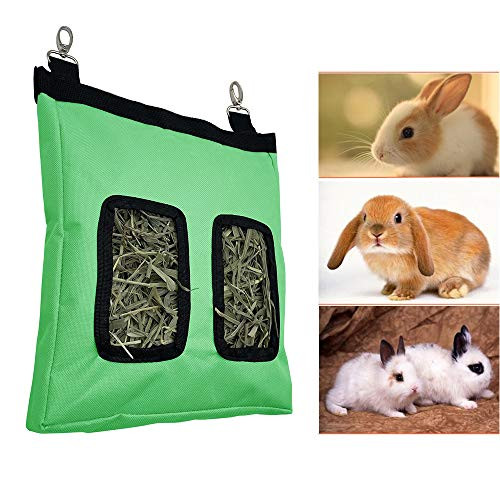 Rabbit Hay Feeder Bag Guinea Pig Hay Feeder Storage Rabbit Hay Bag Guinea Pig Hay Feeder Hay Bag Hanging Feeder for Rabbit Guinea Pig -600D Oxford Cloth Fabric -Green-