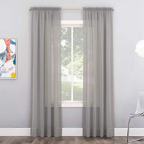 No. 918 Calypso Voile Sheer Rod Pocket Curtain Panel 59 inch x 63 inch Silver Gray