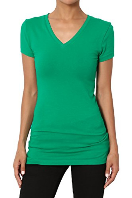 TheMogan Womens Baisc V-Neck Short Sleeve T-Shirts Cotton Tee Kelly Green S