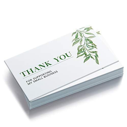 50 watercolor Green Leaves Design Thank You Cards Thank You for Supporting My Small Business Cards -3.5 x 2 Inches- for Online Retail Store Handmade Goods Customer Package Inserts Back Blank
