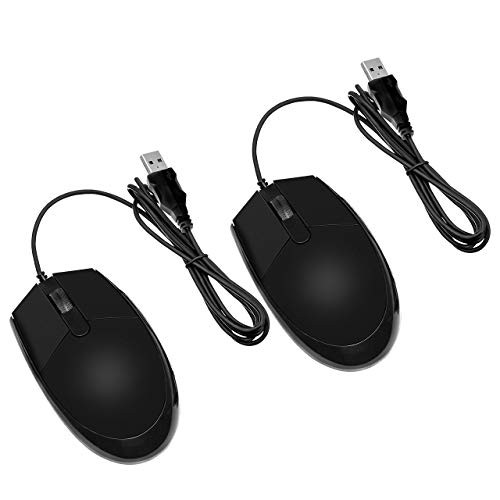 JIKIOU 2 Pack Wired Mouse 3-Button USB Wired Computer Mouse for Right or Left Hand Ergonomic Computer Mouse with Durable Clicks for PC Computer Laptop Desktop Chromebook Notebook Mac -Black-