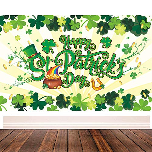 Happy St. Patricks DayDecorations 70.8 x 43.3 Inch Photo Background Large Fabric Green Shamrock for Irish Luck Day Banner Photo Booth Wallpaper Decor