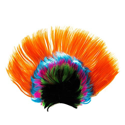 Easyinsmile Rainbow Mohawk Wig Hallowmas Masquerade Punk Mohican Hairstyle Cockscomb Hair Cosplay Wig -orange-
