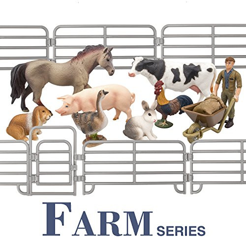 Toymany Farm Animal Figures Gift Toys Set with Fence, Realistic Farm Animals Playset Includes Farmer Horse Cow Pig Hen Duck Rabbits & Accessories, Birthday Gift For Kids Toddlers Children