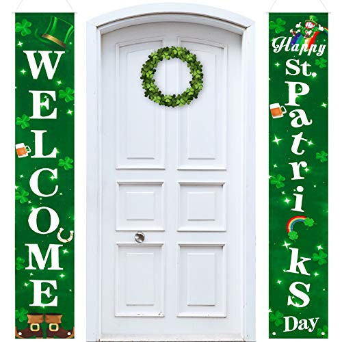 Unves St Patricks Day Banner Hanging Welcome Happy St Patricks Day Porch Sign Green Shamrocks Banner for St Patricks Day Decorations Outdoor Indoor Party Unves St Patricks Day Banner Hanging Welcome Happy St Patricks Day Porch Sign Green Shamrocks Banner for St Patricks Day Decorations Outdoor Indoor Party