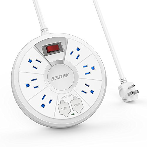 BESTEK Surge Protector 6-outlet Power Strip Surge Protector with 6' Extension Cord and 4 USB Charging Ports (MRJ6008)