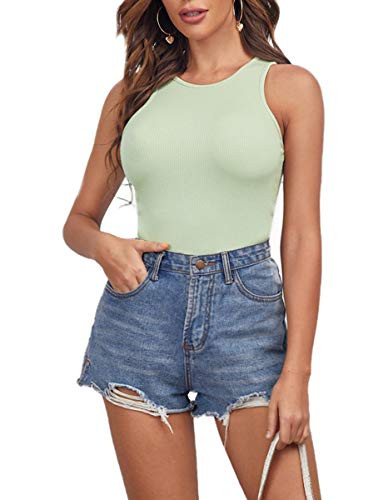Romwe Womens Ribbed Knit Sleeveless Workout Crop Tank Tops Shirts Mint Green M