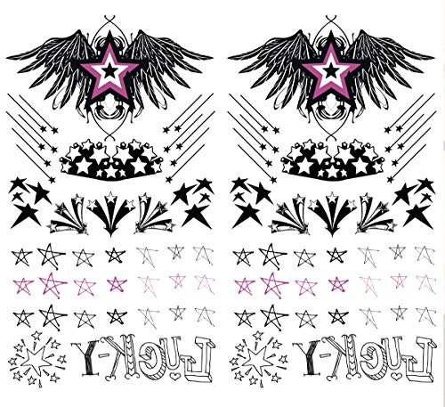 Supperb Temporary Tattoos - Star Assortment Tattoos -Lucky Wing- - Set of 2
