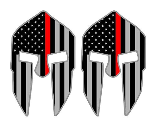 Pair - Spartan Helmet Vinyl Decals - Stickers Helmets Hard Hats Firefighter Thin Red Line Stealthy Black Ops American Flags EMT Paramedic