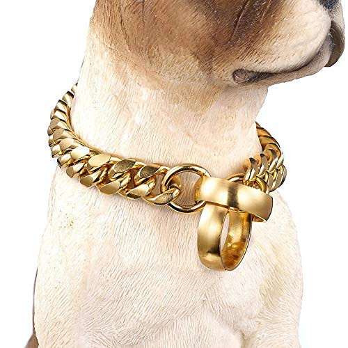 Majesty 18K Yellow Gold Cuban Link Dog Chain -28 inch-