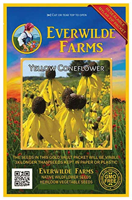 Everwilde Farms - 2000 Yellow Coneflower Native Wildflower Seeds - Gold Vault Jumbo Seed Packet