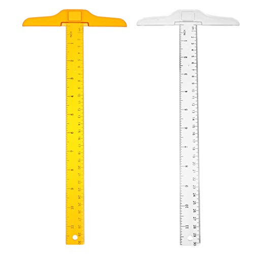 NUOBESTY 2 Pcs T Square Plastic Transparent T Ruler for Drafting Tools and General Layout Work Architect Ruler Architectural Triangle Tee Ruler Scale Ruler L Square 30cm